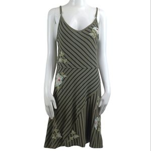 JOHNNY WAS Striped Spaghetti Strap Embroidered Midi Tshirt Sun Dress Small